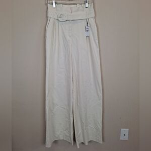 Express Wide Leg Super High Rise Paperbag Belted Pant Creamy White NWT